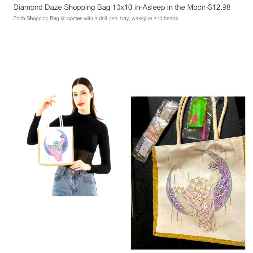 Diamond Daze Shopping Bag with chart slip, drill pen, tray, wax/glue and beads
